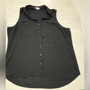 Express Black Sleeveless Collared Button Front Blouse XL 100% Polyester